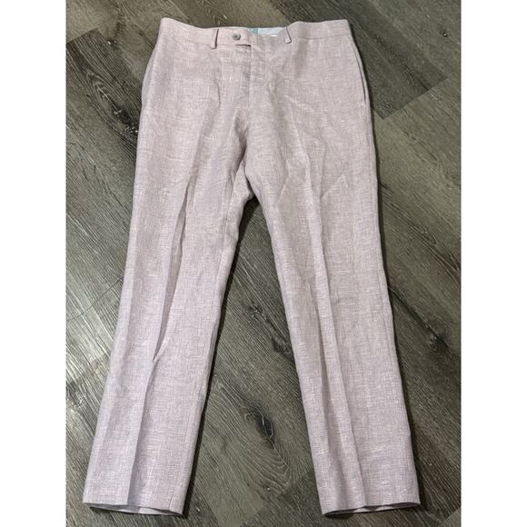 NWT Men’s Talia Light Pink Dress Pants, Linen/Polyester, Gray Glen Plaid, 33x30 - Picture 1 of 7